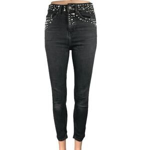 The Kooples Women's Black Studded High Rise Edgy Skinny Denim Jeans Size 25